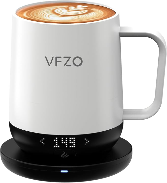 Smart Mug,Self Heating,Temperature-Controlled, Self-Heating Coffee Mug.LED Real-time Temperature Display. 180 Minutes Maximum Battery Life.Smart Coffee Cup(12oz, Ivory)