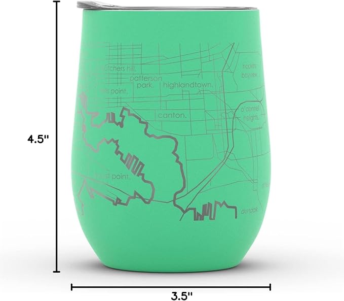 Well Told Engraved Baltimore Maryland Map Insulated Wine Tumbler, Etched Stainless Steel Cup (12 oz, Sunday Green) City Map Insulated Tumbler, Custom Insulated Tumbler, Outdoor Drinkware