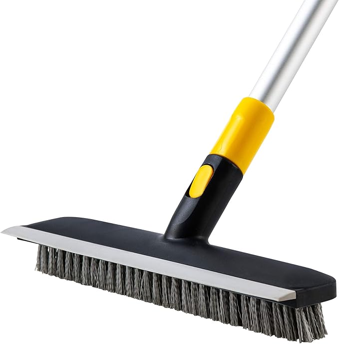 Yocada Floor Scrub Brush Telescopic Handle 2 in 1 Scrape Brush Stiff Bristle Shower Scrubber for Cleaning Patio Bathroom Garage Kitchen Wall Deck Tub Tile 55.9 inch Tall