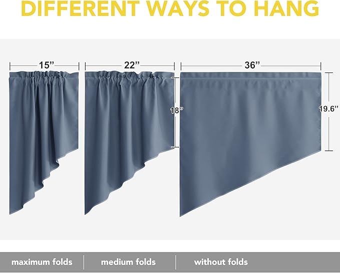NICETOWN Room Darkening Swag Curtain Valance, Elegant Rod Pocket Tailored Scalloped Window Treatment Curtains for Home Decor/Office (2 Panels, 36" W X 36" L per Panel, Stone Blue)