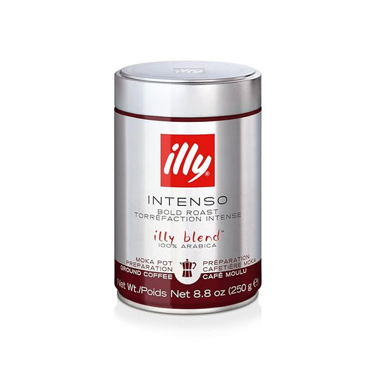 Illy Ground Moka Coffee - Intenso Bold Roast - Mild & Balanced - 100% Arabica - Pre-Ground for Moka Pot - Pressurized Packaging Sealed for Freshness - 8.8oz (Pack of 6)