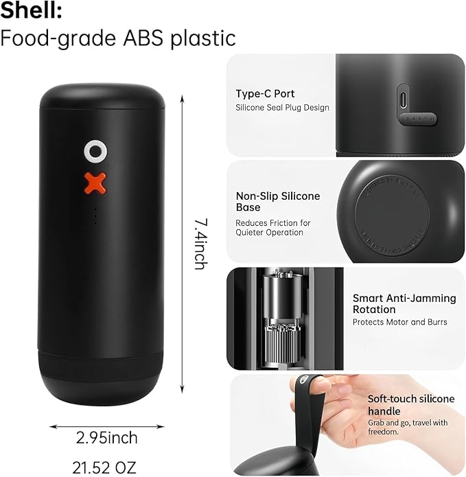 Nuttii Burr Coffee Grinder – Electric, Portable, Small, Quiet Conical Burr Coffee Bean Mill, 20 Adjustable Settings for Espresso, Pour-Over, French, Press Moka for Home Travel Use (Tangerine Orange)