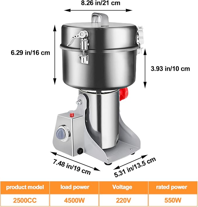 Swing Grain Mill 2500g,Electric Grain Grinder,Stainless Steel Grain Mill Grinder 4500W,High-speed Spice Herb Grinders Commercial Superfine Machine Dry Cereals Pulverizer 110V