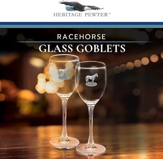 Heritage Pewter Racehorse Glass Goblets – Set of 2 | 12 OZ Goblet Wine Glasses | Expertly Crafted Pewter Glass
