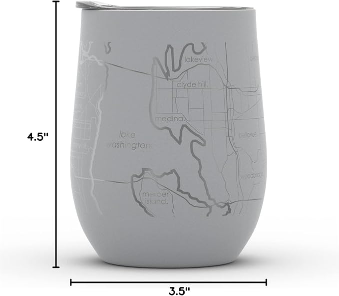 Well Told Engraved Seattle Washington Map Insulated Wine Tumbler, Etched Stainless Steel Cup (12 oz, Dockside Gray) City Map Insulated Tumbler, Custom Insulated Tumbler, Outdoor Drinkware