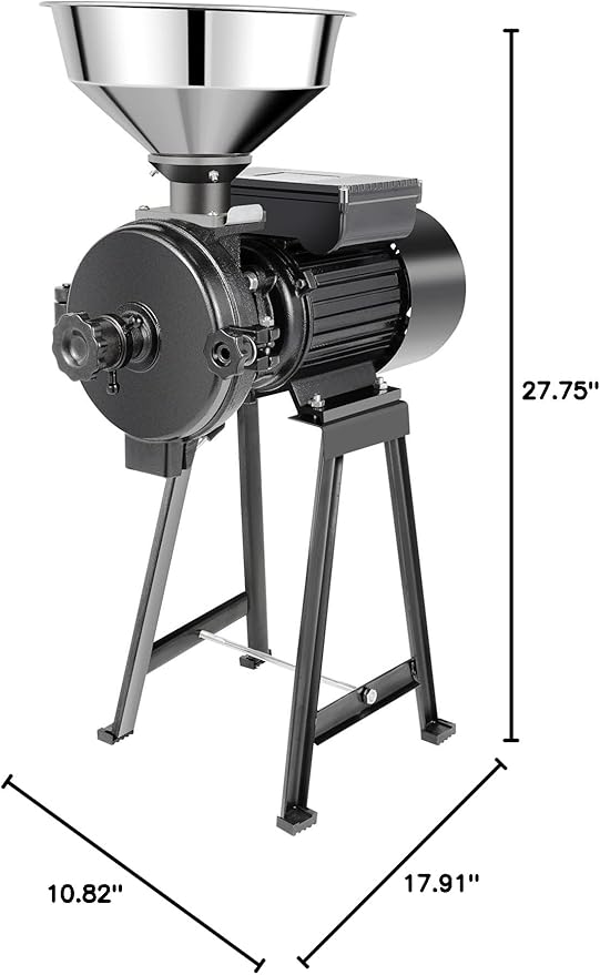 Electric Grain Mill Grinder 1500W 110V Commercial Cereals Grinder with Stainless Steel Funnel for Cereal Grain Corn Rice Pepper Black