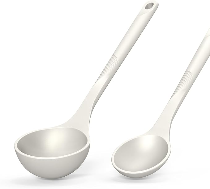 Silicone Cooking Utensils Set - 600°F Heat Resistant, Nonstick Kitchen Utensil Set with Spatulas, Spoons, Whisk, Tongs, BPA Free, Dishwasher Safe, Cream White