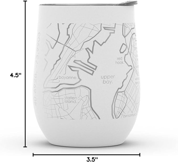 Well Told Engraved Brooklyn New York Map Insulated Wine Tumbler, Etched Stainless Steel Wine Tumbler (12 oz, White) City Map Insulated Tumbler, Custom Insulated Tumbler, Outdoor Drinkware