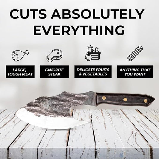 COOLINA Vikings Duo Butcher & Cleaver Knife Set - Hand-Forged High-Carbon Steel, Razor Sharp, Full Tang, Wood Handle, Perfect for BBQ, Meat & Veggies, Great Gift for Grill Masters