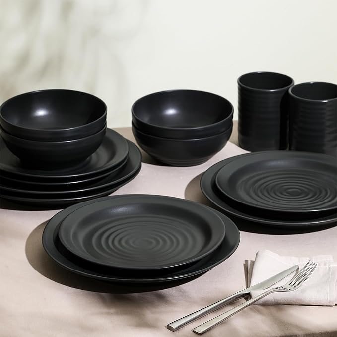 Stone Lain Orbit 24-Piece Dinnerware Set Stoneware, Charcoal