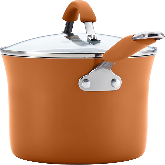 Rachael Ray Cucina Nonstick Cookware Pots and Pans Set, 12 Piece, Pumpkin Orange
