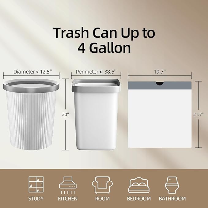 4 Gallon Mini Drawstring Trash Bags, Small Garbage Bags by KSSKSS, Code a fit 15-22 Liter, 4-6 Gal, White Trash Bin Liners for Home Office Kitchen Bathroom Bedroom, 120 Counts