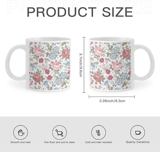 Coffee Mugs Ceramic Latte Mug with Handle Flowers Pattern 11 OZ for Men Women for Latte Cappuccino Cocoa Milk Dishwasher & Microwave Safe