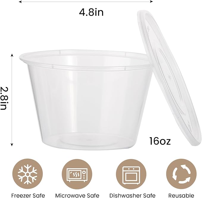 50Sets 16oz Deli Containers with Lids,1 Pint Plastic Food Soup Containers, Disposable To Go Bowls with Lids for Kitchen Campling Prep,Service,Storage Snack,Fruit,Meal,Freezer Microwave Safe