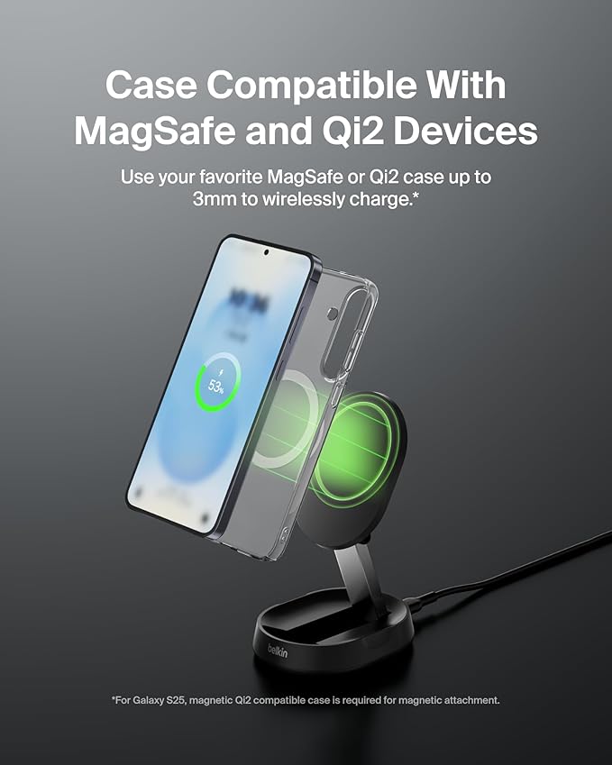 Belkin Convertible Magnetic Charging Stand 15W - MagSafe-Compatible Fast Qi2 Charger, iPhone Charger for Apple iPhone 16, 16 Plus, 16 Pro, 16 Pro Max, iPhone 15 & 14, Apple Airpods Pro, & More - Black