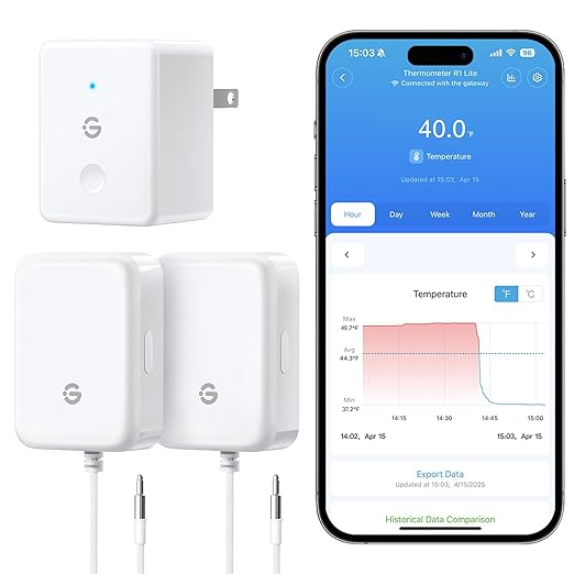 GoveeLife WiFi Refrigerator Thermometer with Alarm, Wireless Digital Freezer Temperature Gauge with App, 2 Years Free Data Export, for Home Kitchen Fridge Hot Tub 2 Pack(Only Support 2.4G Wi-Fi)
