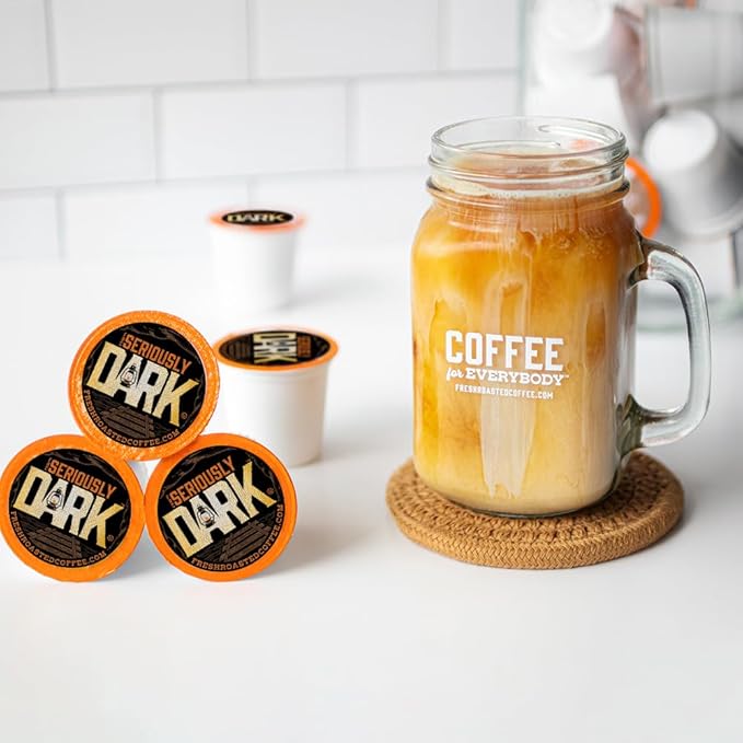 Fresh Roasted Coffee, Seriously Dark, Artisan Blend, Dark Roast, 72 Pods for K Cup Brewers
