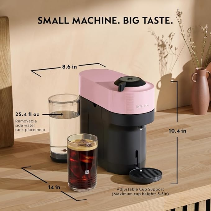Nespresso Vertuo Pop+ Coffee and Espresso Maker by De'Longhi with Milk Frother, Candy Pink