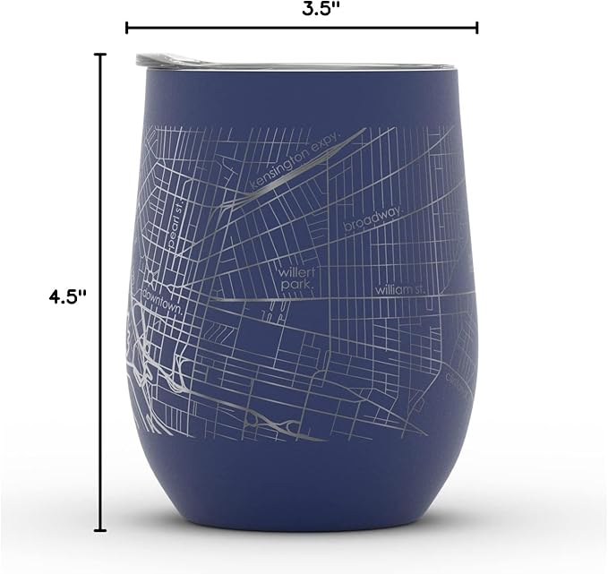 Well Told Engraved Buffalo New York Map Insulated Wine Tumbler, Etched Stainless Steel Cup (12 oz, Midnight Blue) City Map Insulated Tumbler, Custom Insulated Tumbler, Outdoor Drinkware