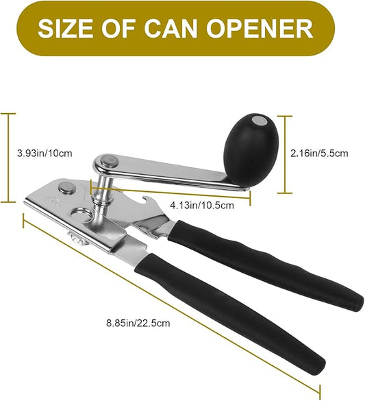 Commercial Can Opener, Stainless Steel Heavy Duty Manual Hand Crank Can Opener, with Comfortable Ergonomic Design Extra-long Handles, Large Handheld Smooth Can Open Easy for Big Cans, Black