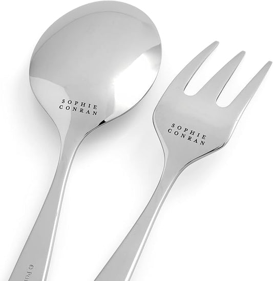 Portmeirion Sophie Conran Floret Salad Server Set | 2-Piece Flatware Serving Utensil Set | 10-Inch | Stainless Steel | Mixing Fork and Spoon | Kitchen Cooking Utensil | Dishwasher Safe