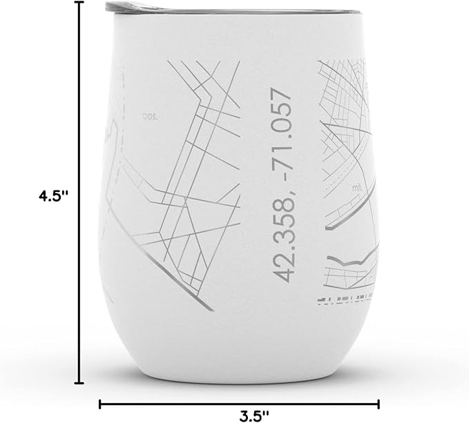 Well Told Engraved Boston Massachusetts Map Insulated Wine Tumbler, Etched Stainless Steel Wine Tumbler (12 oz, White) City Map Insulated Tumbler, Custom Insulated Tumbler, Outdoor Drinkware