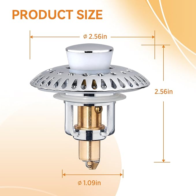 Bathroom Sink Stopper for 1.06"-1.65" Drain Holes, 2 in 1 Bath Sink Drain Strainer Stopper, Pop Up Drain Cover Plug with Hair Catcher, Stainless Steel (Chrome Silver-2p)