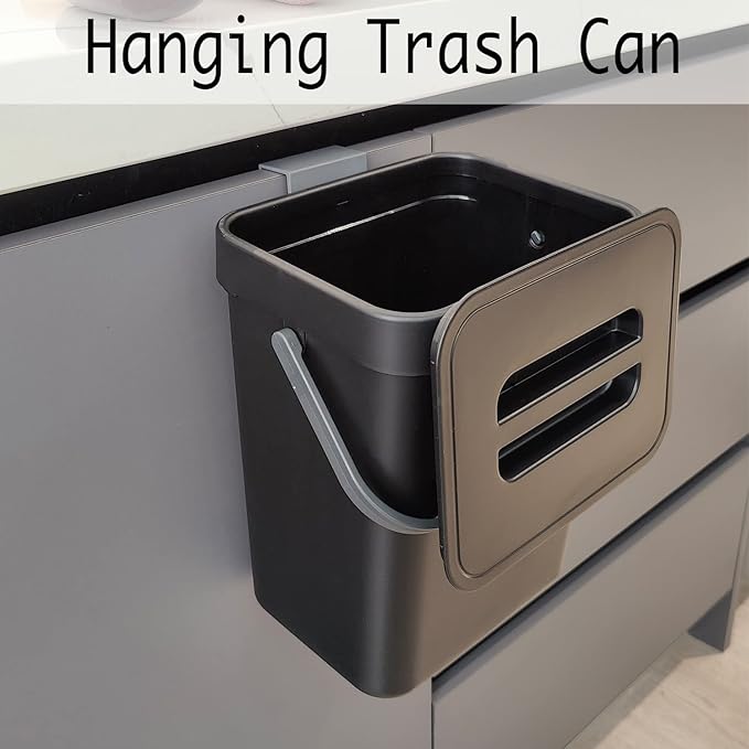 LALASTAR Countertop Compost Bin with Lid, Hanging Small Trash Can with Lid Under Sink for Kitchen, Food Waste Bin for Countertop, Mountable Garbage Can for Bathroom, RV, 5L/1.3 Gal, Black