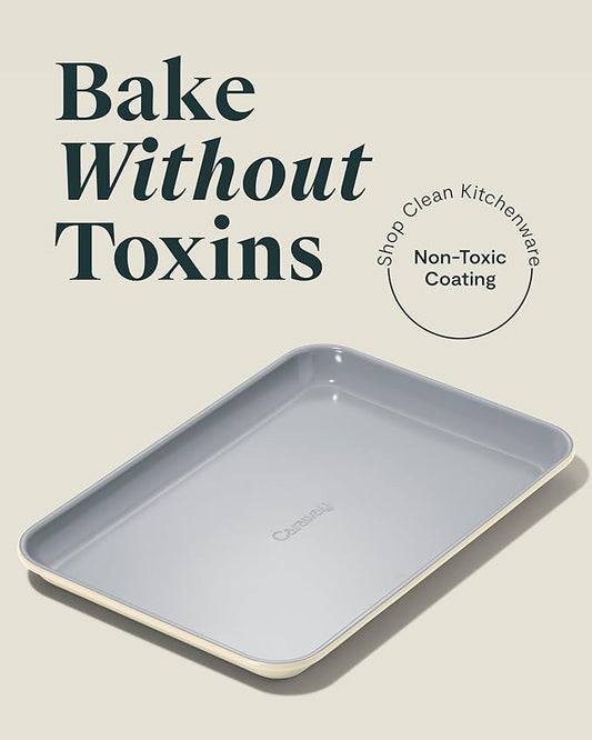 Caraway Nonstick Ceramic Small Baking Sheet (9x13β) β Non-Toxic, PTFE & PFOA Free β Oven Safe β Aluminized Steel Core β Mini Sheet Pan for Baking, Roasting & More - Cream