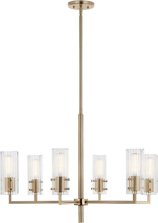 KICHLER Velestino 30.25" 6 Light Chandelier in Champagne Bronze, for Foyer, Dining Room, Living Room, Bedroom, (21.25" x 30.25") 52679CPZ