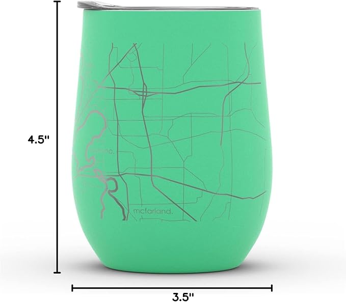 Well Told Engraved Madison Wisconsin Map Insulated Wine Tumbler, Etched Stainless Steel Cup (12 oz, Sunday Green) City Map Insulated Tumbler, Custom Insulated Tumbler, Outdoor Drinkware