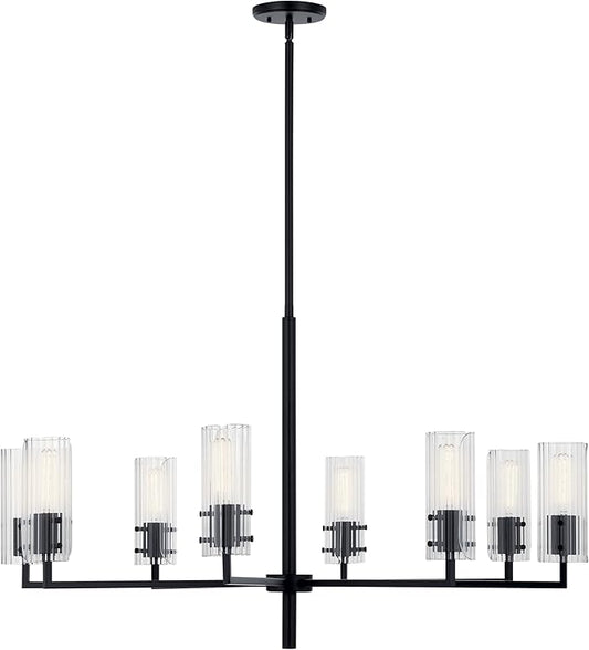 KICHLER Velestino 40.25" 8 Light Chandelier in Black, for Foyer, Dining Room, Living Room, Bedroom, (23.25" x 40.25") 52680BK