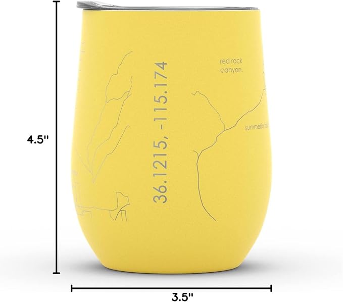 Well Told Engraved Las Vegas Nevada Map Insulated Wine Tumbler, Etched Stainless Steel Cup (12 oz, Sunrise Yellow) City Map Insulated Tumbler, Custom Insulated Tumbler, Outdoor Drinkware