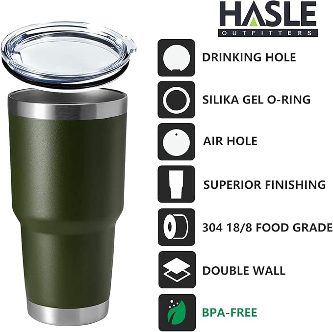 HASLE OUTFITTERS 30oz Stainless Steel Tumbler, Double Wall Vacuum Insulated Travel Mug Tumbler, Durable Insulated Coffee Mug, Gift Box Set (Amey Green, 12)