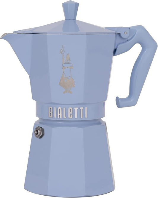 Bialetti Mocha Exclusive Sky Blue 6 Cup Open Fire (Coffee Maker, Espresso Maker, Makinetta)
