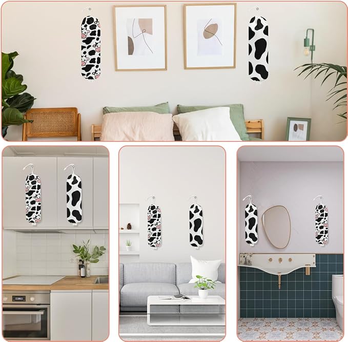 2Pcs Cow Plastic Bag Holder 22.5x9 Inch, Cute Cows Wall Mount Plastic Bag Organizer with Drawstring, Reusable Grocery Bags Storage Dispenser for Home Kitchen Pantry Decor, Cow Gifts for Women Mom