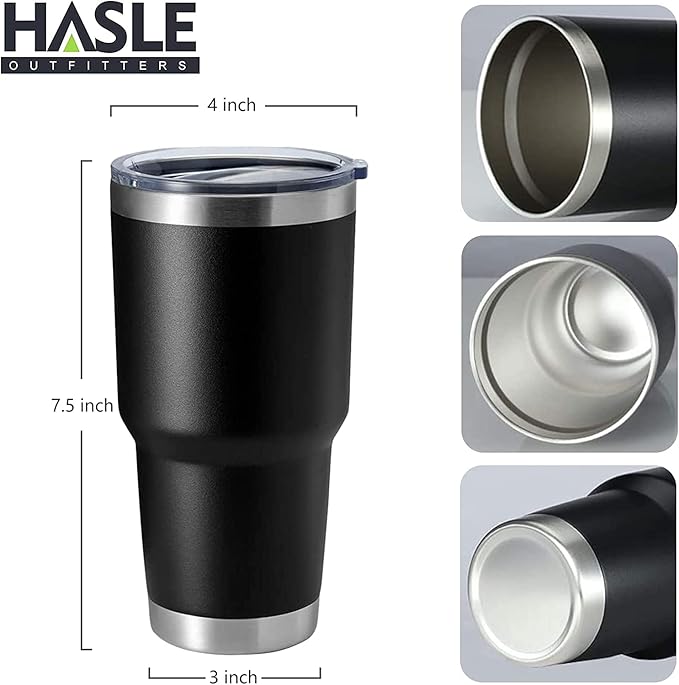 HASLE OUTFITTERS 30oz Stainless Steel Tumbler, Double Wall Vacuum Insulated Travel Mug Tumbler, Durable Insulated Coffee Mug, Gift Box Set (Black, 12)