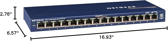 NETGEAR 16-Port Gigabit Ethernet Unmanaged Switch (GS116NA) - Desktop or Wall Mount, and Limited Lifetime Protection