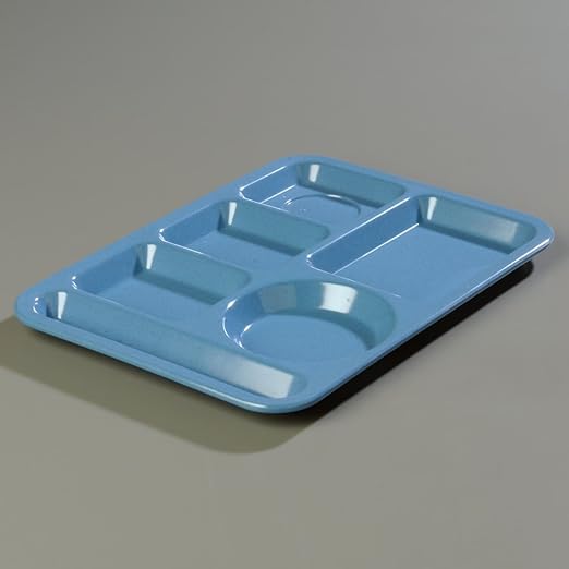 Carlisle FoodService Products Plastic Meal Tray Left-Handed Heavyweight Lunch Tray with 6-Compartments for Schools, Cafeterias, and Dining Halls, Melamine, 14 x 10 Inches, Sandshade