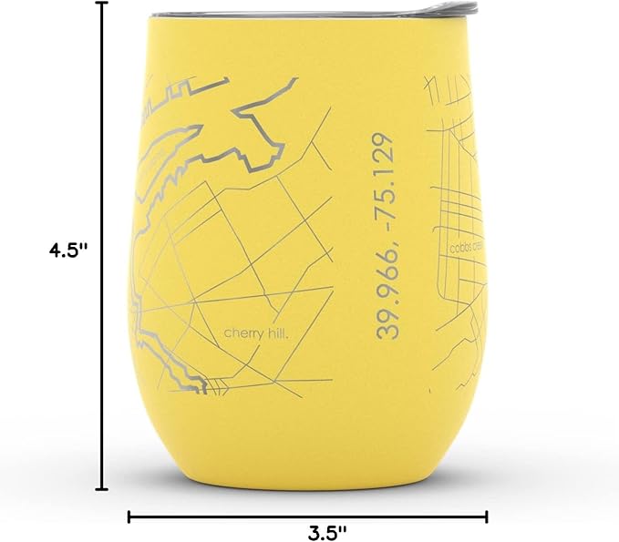 Well Told Engraved Philadelphia Pennsylvania Map Insulated Wine Tumbler, Etched Stainless Steel Cup (12 oz, Sunrise Yellow) City Map Insulated Tumbler, Custom Insulated Tumbler, Outdoor Drinkware