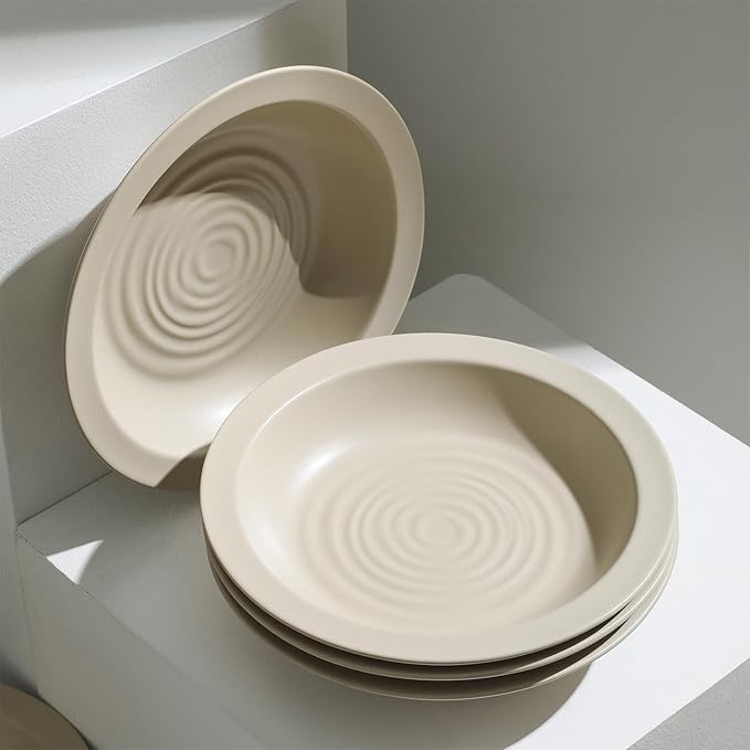Stone Lain Orbit 12-Piece Dinnerware Set Stoneware, Plates and Bowls Set, Pasta Bowls, Microwave and Dishwasher Safe, Dish Set for 4, Beige