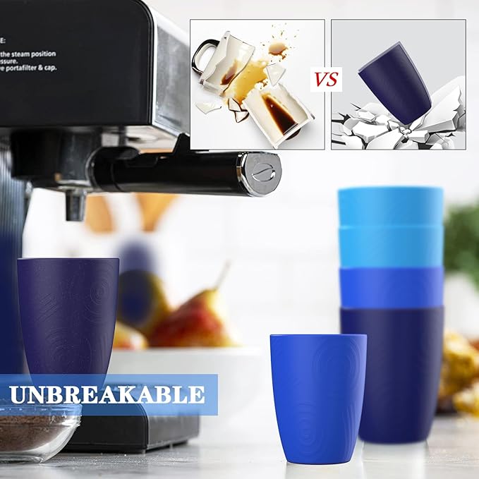 Homienly Glasses Drinking Set Premium Wheat Straw Cups Set of 6 Alternative to Plastic Cups Unbreakable Water Tumblers Reusable Cups for Kitchen Dishwasher Safe Water Glasses(12 OZ Blue Sky)