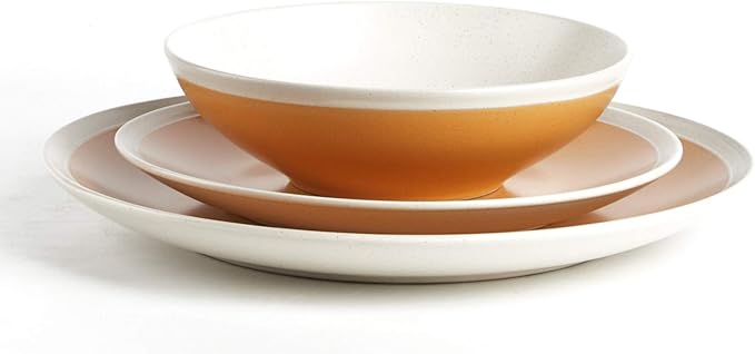 Rock Ridge Speckled Stoneware Dinnerware Set (12pc Set, Yellow and Ivory)