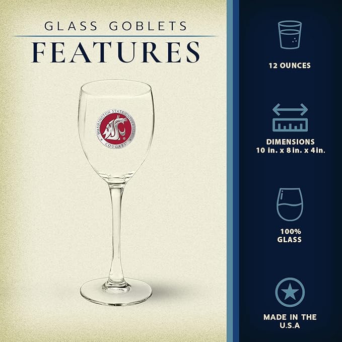 Heritage Pewter Washington State Cougars Glass Goblets β Set of 2 | 12 OZ Goblet Wine Glasses | Expertly Crafted Pewter Glass