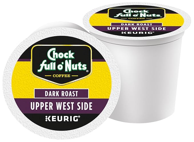 Chock Full o'Nuts Upper West Side Coffee, Dark Roast, Compatible with K-Cup Pods, 12 CT (Pack of 3)