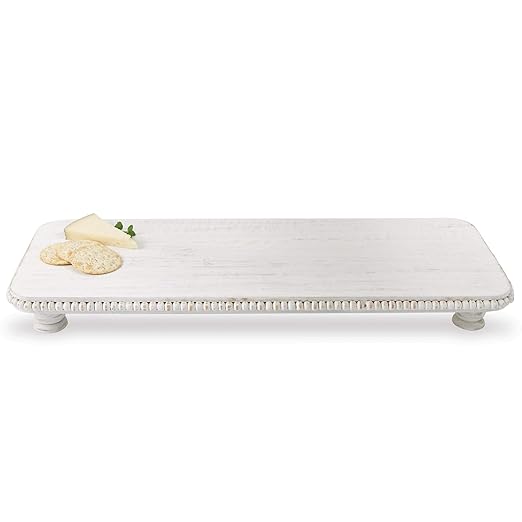 Mud Pie Beaded Serving Board Set,White, Small