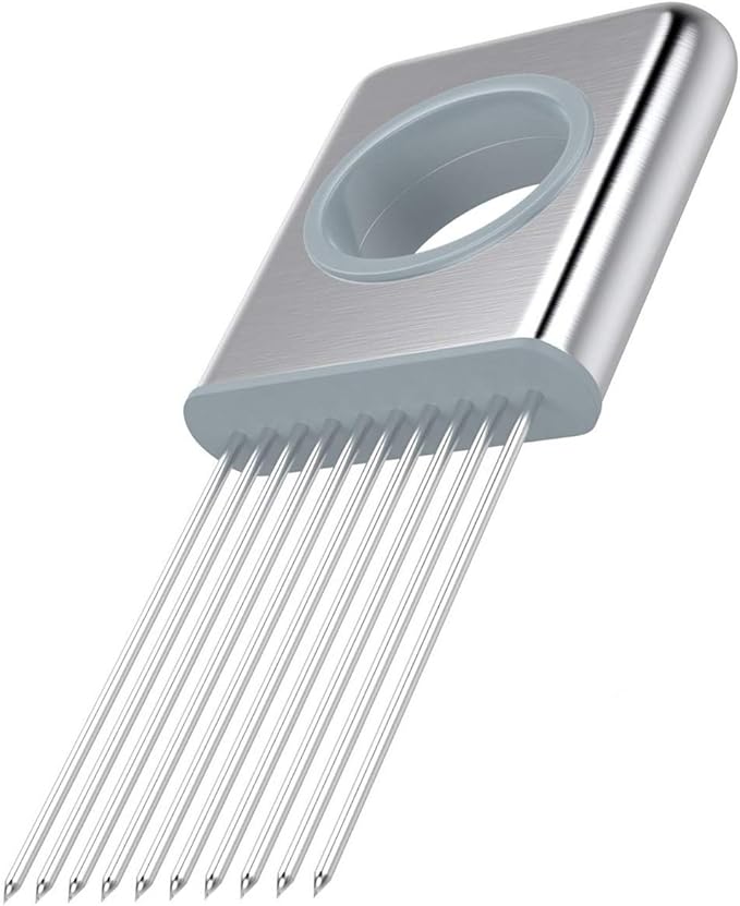 Best Utensils Onion Holder Slicer Vegetable Tools Stainless Steel Easy Onion Holder Slicing Guide Vegetable Tomato Lemon Meat Holder Slicer Tools Cutter, Cutting Kitchen Gadget, Silver