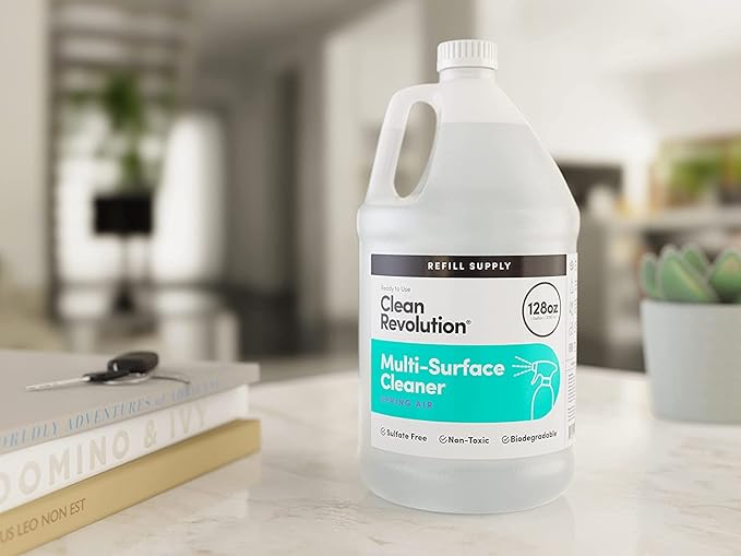 Clean Revolution Multi Surface Cleaner Refill Supply, Non-Toxic, Eco-Friendly & Plant-Based, Ready to Use, Spring Air, 128 Fl Oz (Pack of 4)