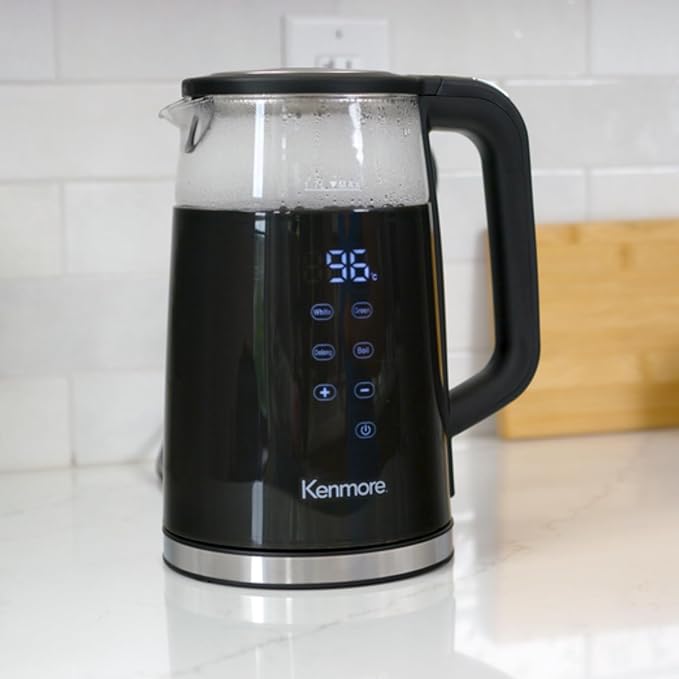 Kenmore Electric Kettle - Cordless Digital Calentador De Agua, Instant Pot Tea Kettle, Preset Temperature Control, Automatic Shut- Off, Cool Touch, Hot Water Boiling Heater, 1.7 Liter Black