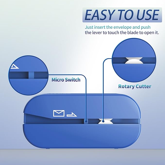 Rechargeable Electric Letter Opener - Automatic Letter Opener Envelope Slitter, Electric Letter Opener Envelope Slitter for Universal Mail and Envelopes,Blue